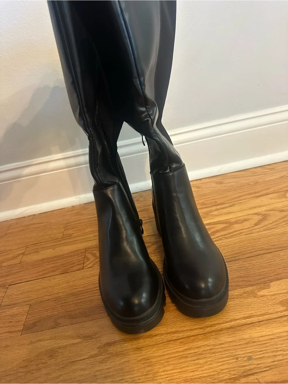 Dream Pairs Black Over-The-Knee Chunky Lug Sole Boots
